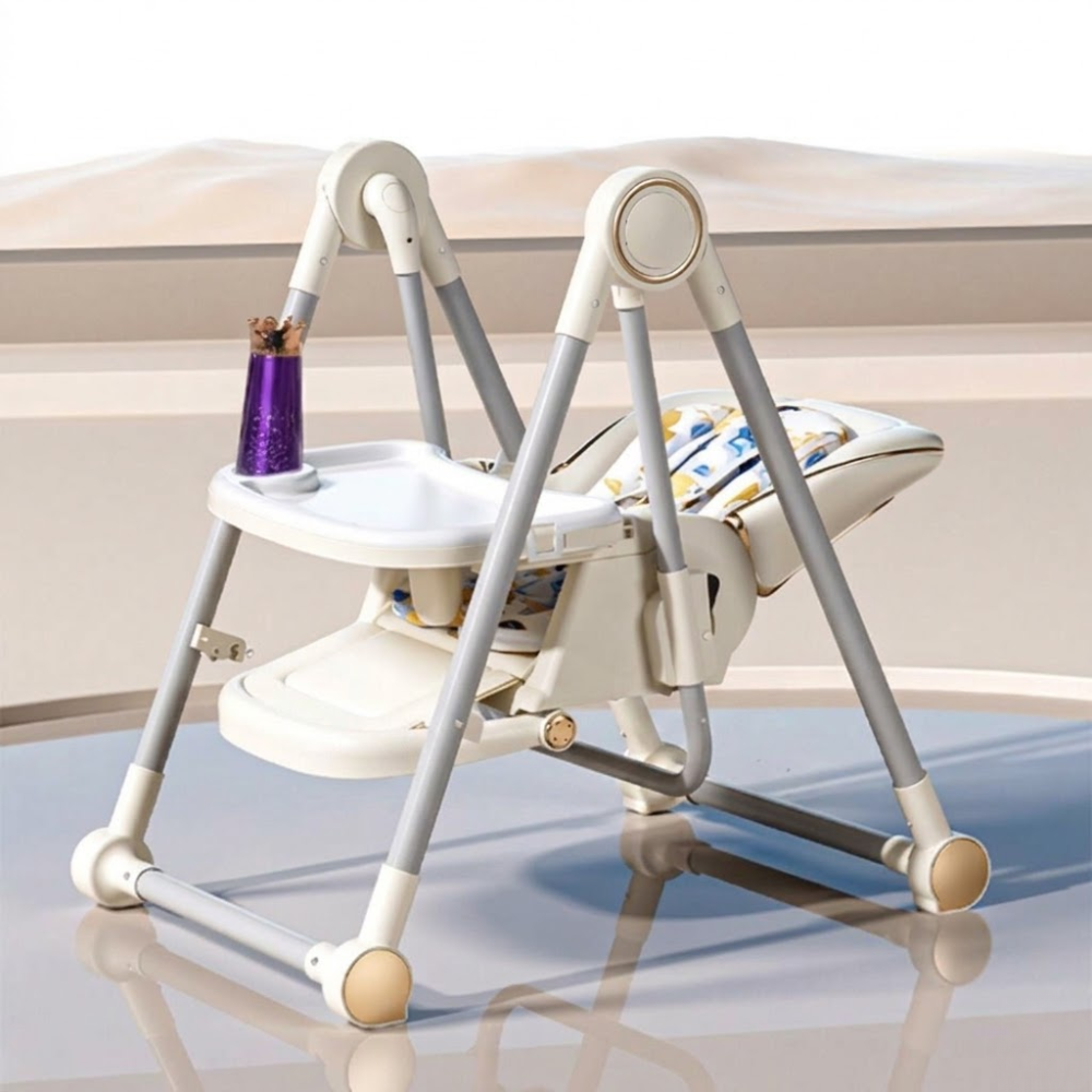 Lcchabls 3 In 1 Baby High Chair With Removable Dual Trays Adjustable Feeding Rocking Seat For Toddlers 8 Height Levels