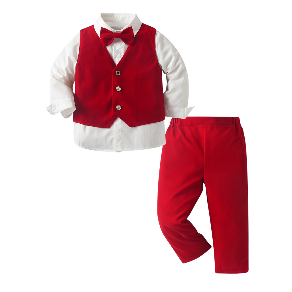 Gentleman Four Piece Suit Set With Shirt Vest Pants And Hat For Boy