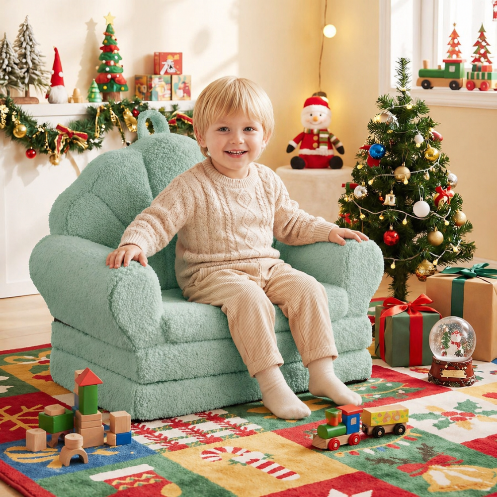 Kids Convertible Fold Out Sofa And Toddler Lounger With Non-Slip Base