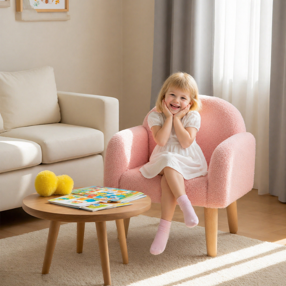 Plush Kids Couch With Comfy Backrest Armrests Upholstered Floor Sofo
