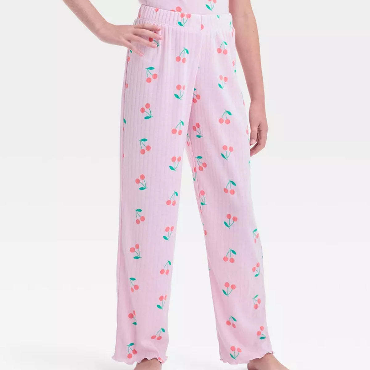 2 Piece Cherry Print Short Sleeve Top And Pajama Set