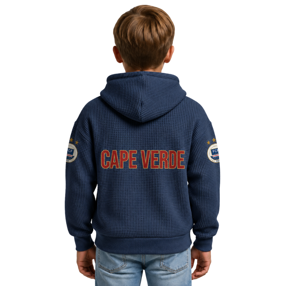 FIFA 2026 Cape Verde Printed Waffle Quarter Zip Football Fan Hoodie For Kids
