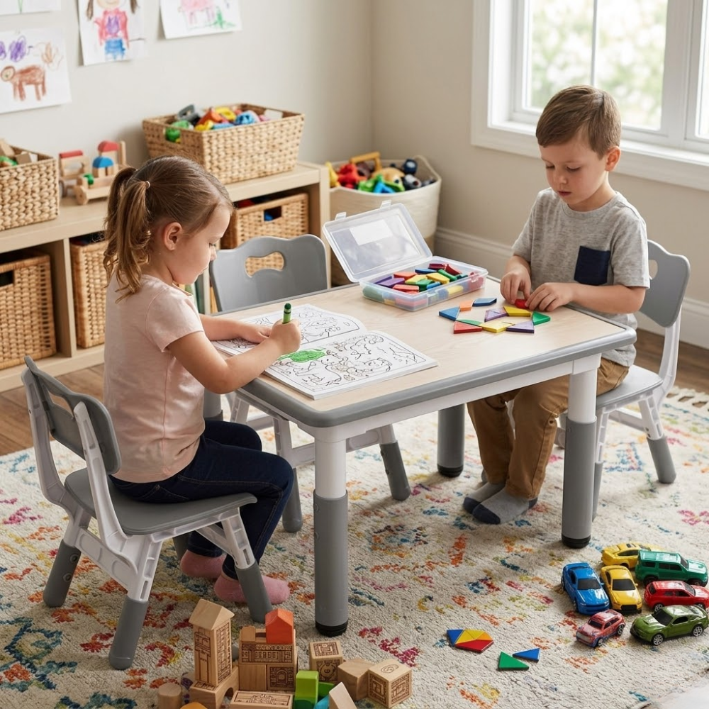 Table Chair Set Adjustable Height Graffiti Desktop Plastic For Kids