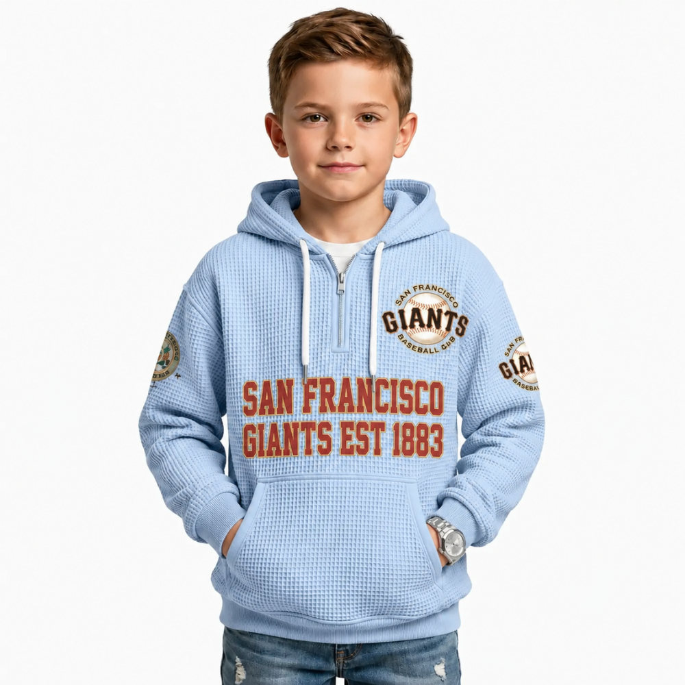 San Francisco Giants EST 1883 Printed Waffle Quarter Zip Baseball Fan Hoodie For Kids