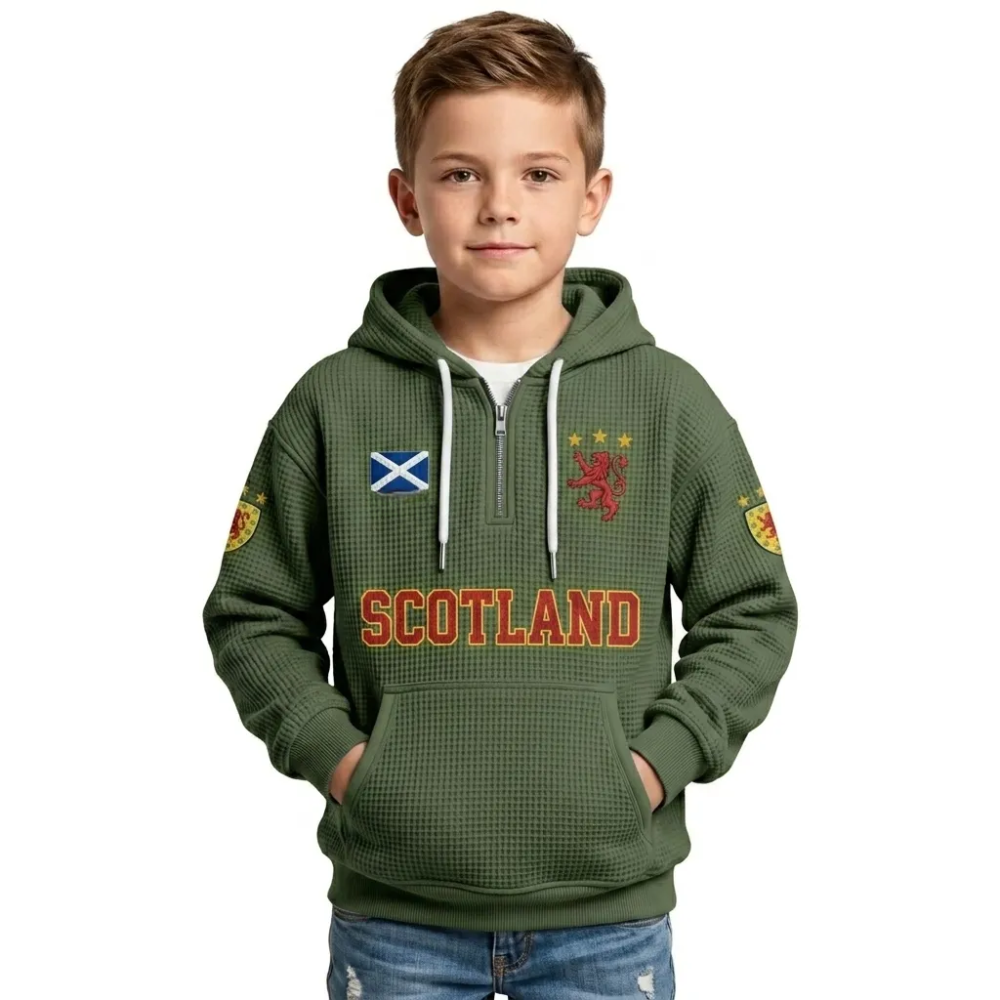 Scotland Printed Waffle Quarter Zip Football Fan Hoodie For Kids