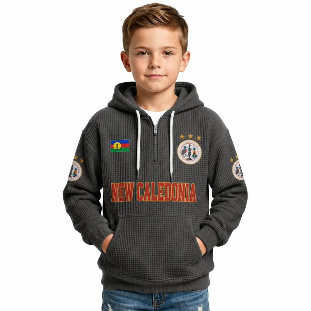 Caledonia Printed Waffle Quarter Zip Football Fan Hoodie For Kids
