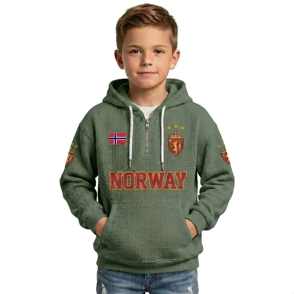 Norway Printed Waffle Quarter Zip Football Fan Hoodie For Kids