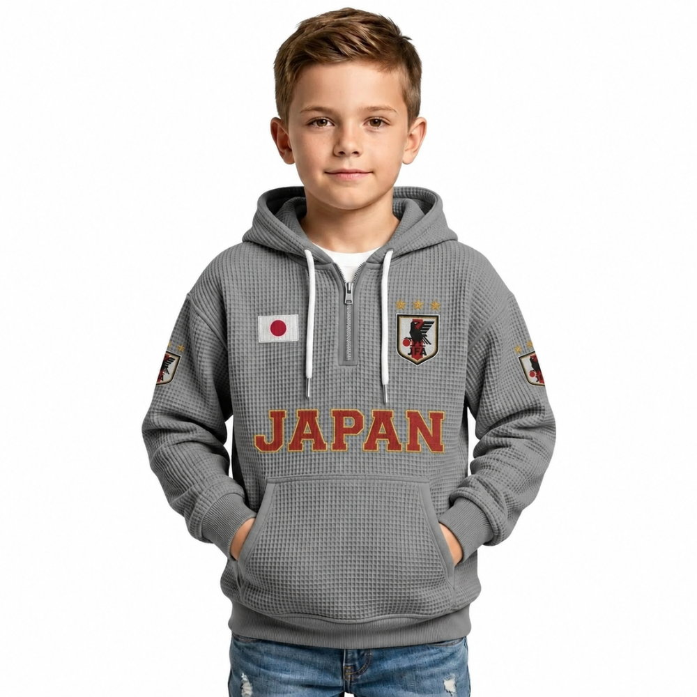 Japan Printed Waffle Quarter Zip Football Fan Hoodie For Kids