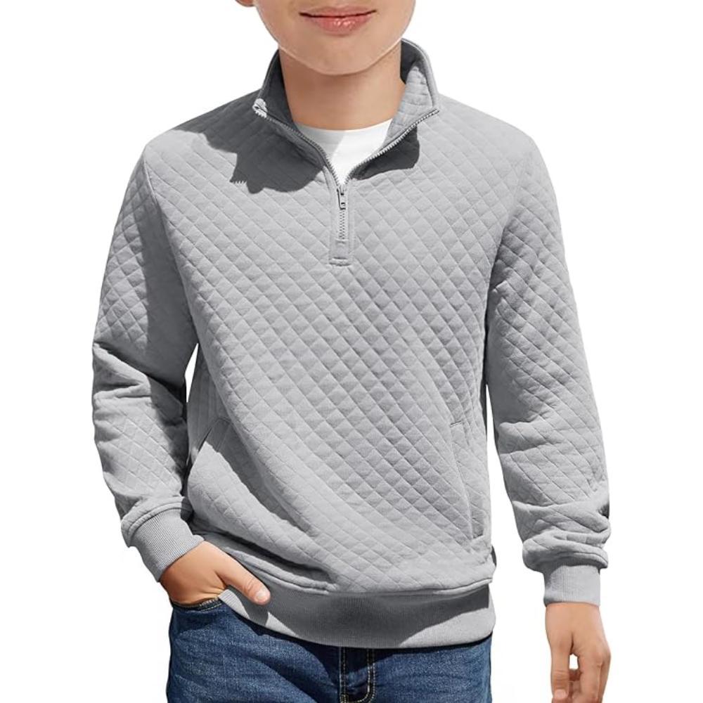Kids Boys Quilted Sweatshirt with Quarter Zip Long Sleeves
