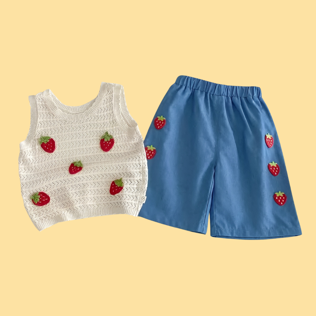 Baby Strawberry Knit Tank Top and Shorts