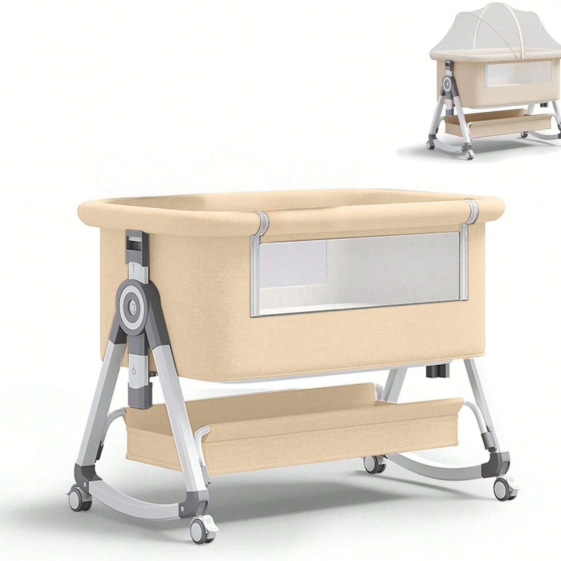 4 In 1 Baby Bassinet Bedside Sleeper With Adjustable Height And Wheels