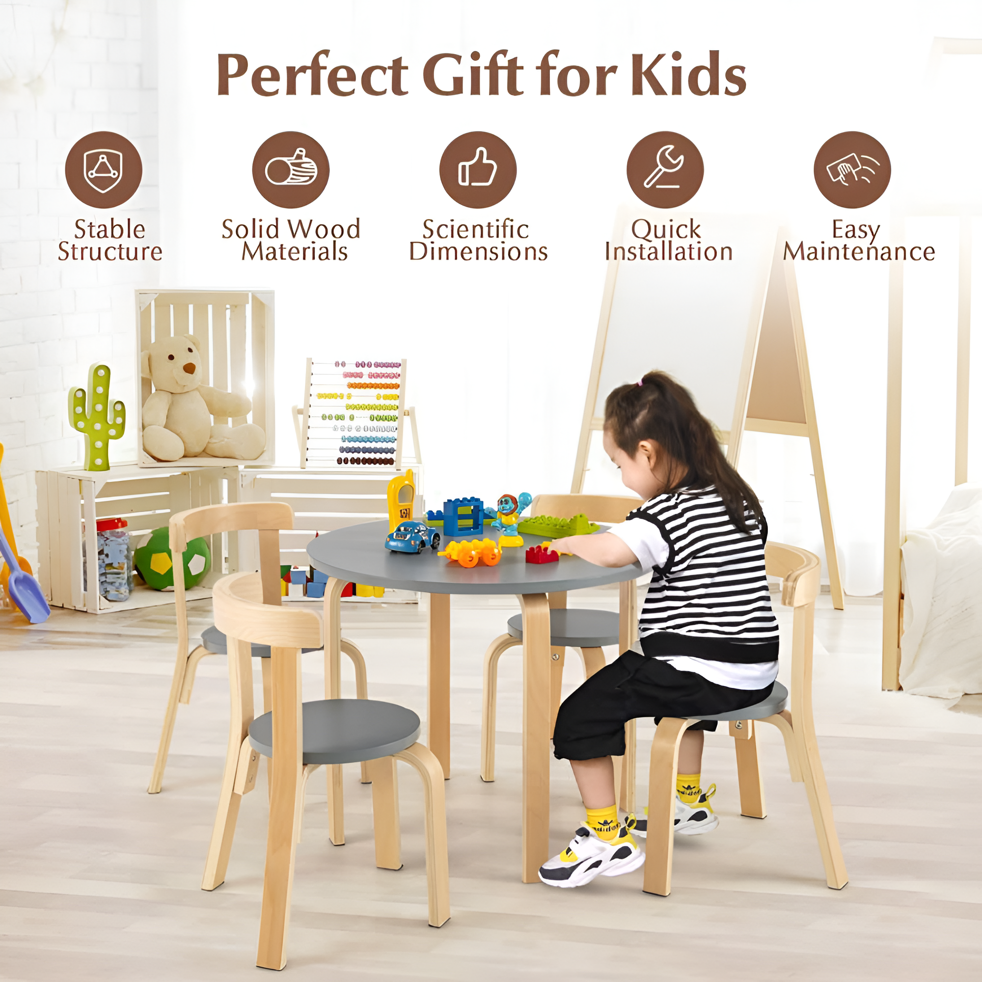 5 Piece Kids Wooden Curved Activity Table Chair Set