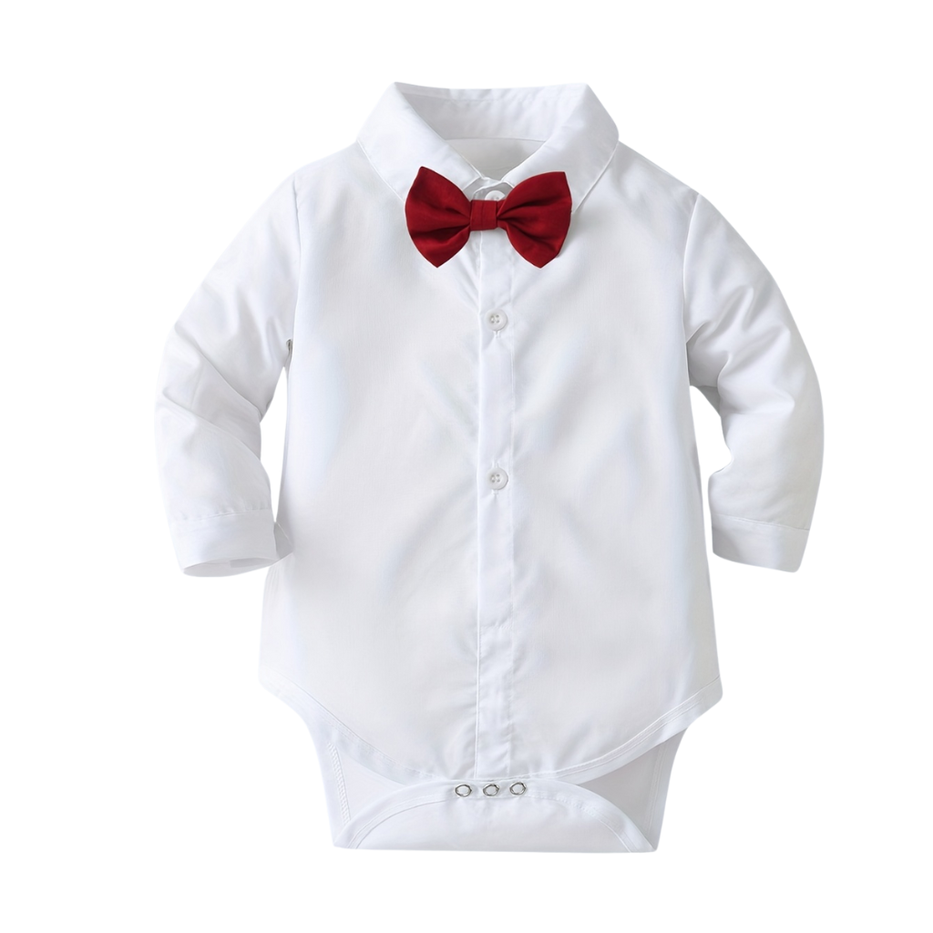 Two Piece Outfit With Bow Tie And Suspenders For Boys