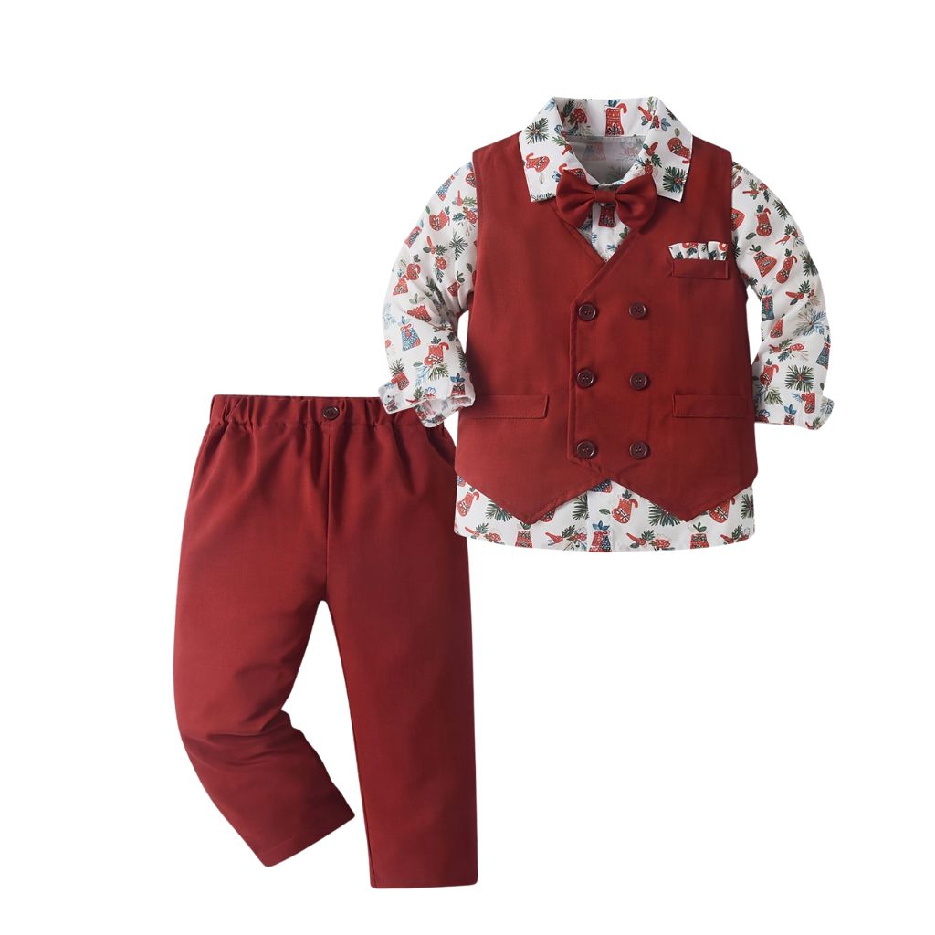 Formal Three Piece Outfit Set With Shirt Vest And Pants For Boys