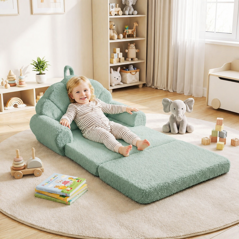 Kids Convertible Fold Out Sofa And Toddler Lounger With Non-Slip Base
