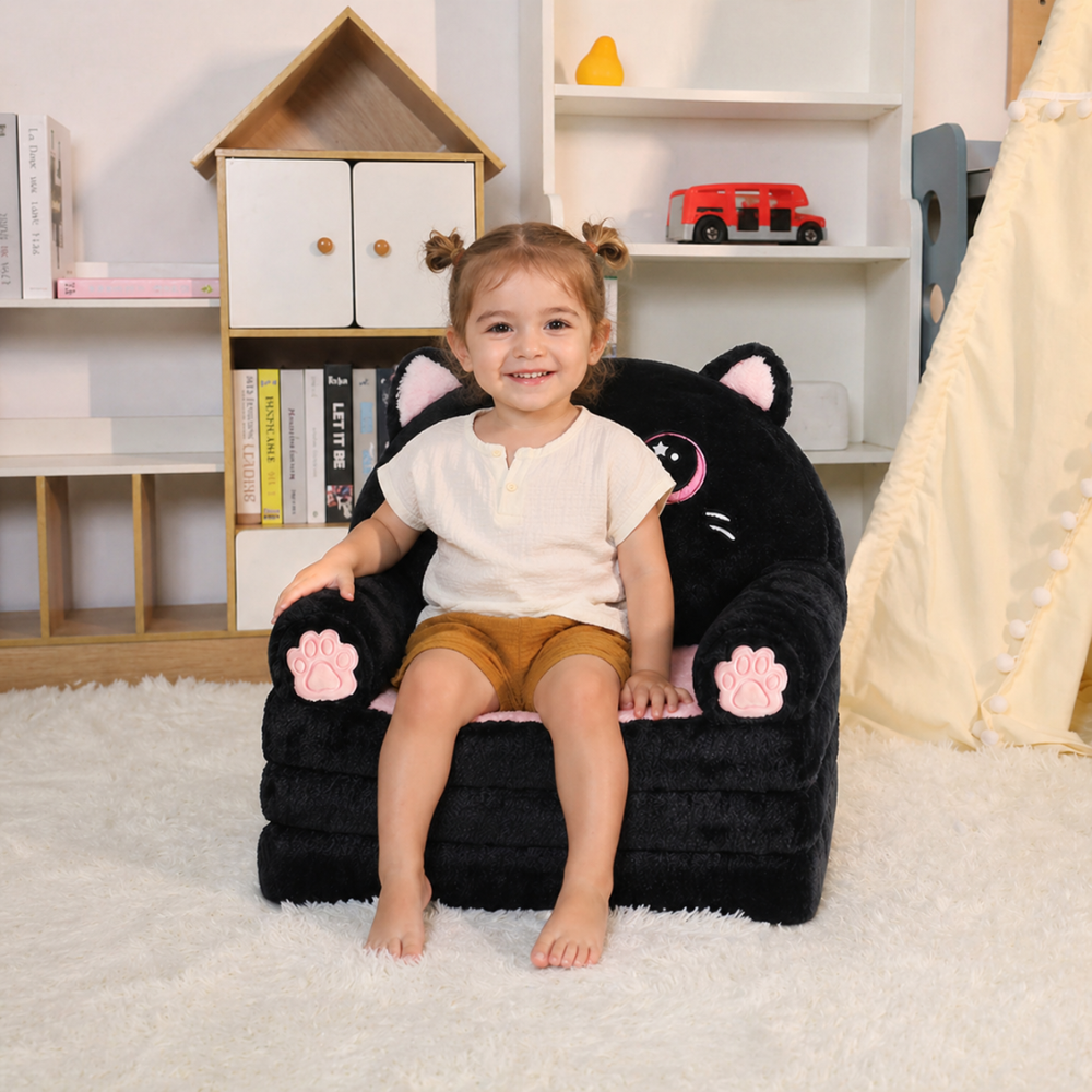 2 In 1 Kids Couch Bed With Cozy Velvet Flip Open Design For Toddlers