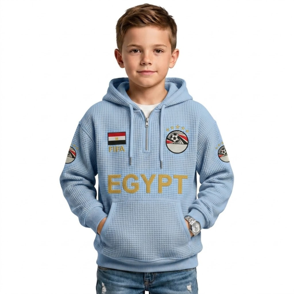 FIFA 2026 Belgium Printed Waffle Quarter Zip Football Fan Hoodie For Kids