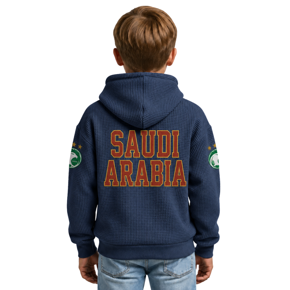 FIFA 2026 Saudi Arabia Printed Waffle Quarter Zip Football Fan Hoodie For Kids
