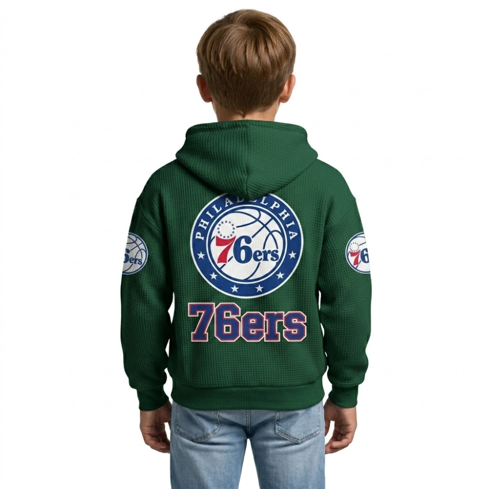 Philadelphia 76ers EST 1946 Printed Waffle Quarter Zip Basketball Fan Hoodie For Kids