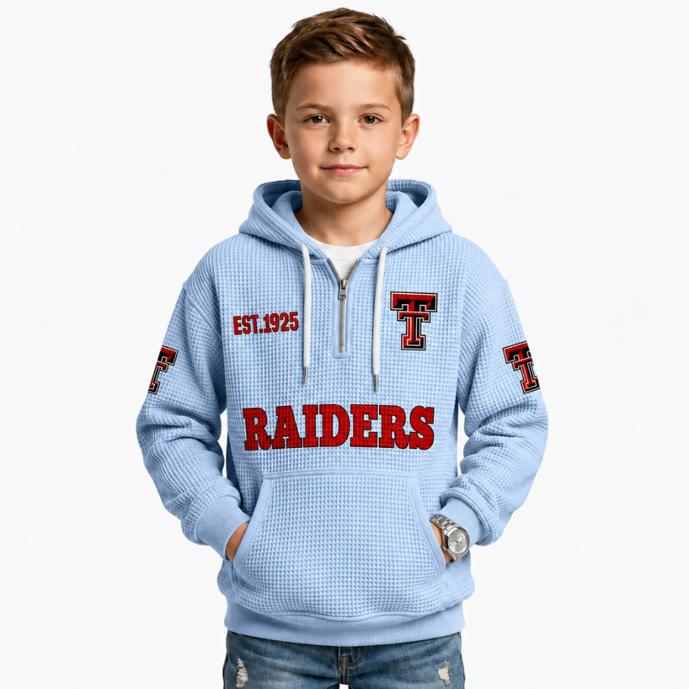 Las Vegas Raiders EST 1925 Themed Quarter Zip Waffle Football Fan Hoodie For Kids