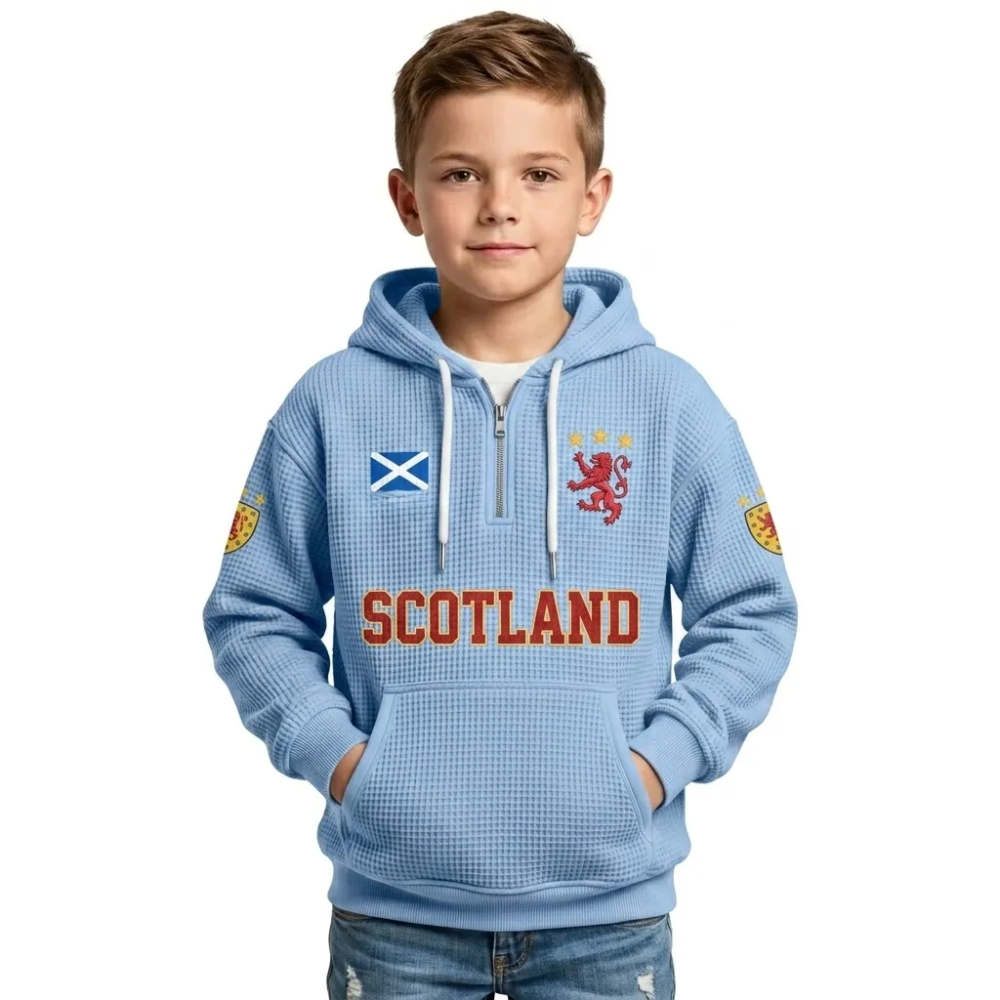 Scotland Printed Waffle Quarter Zip Football Fan Hoodie For Kids