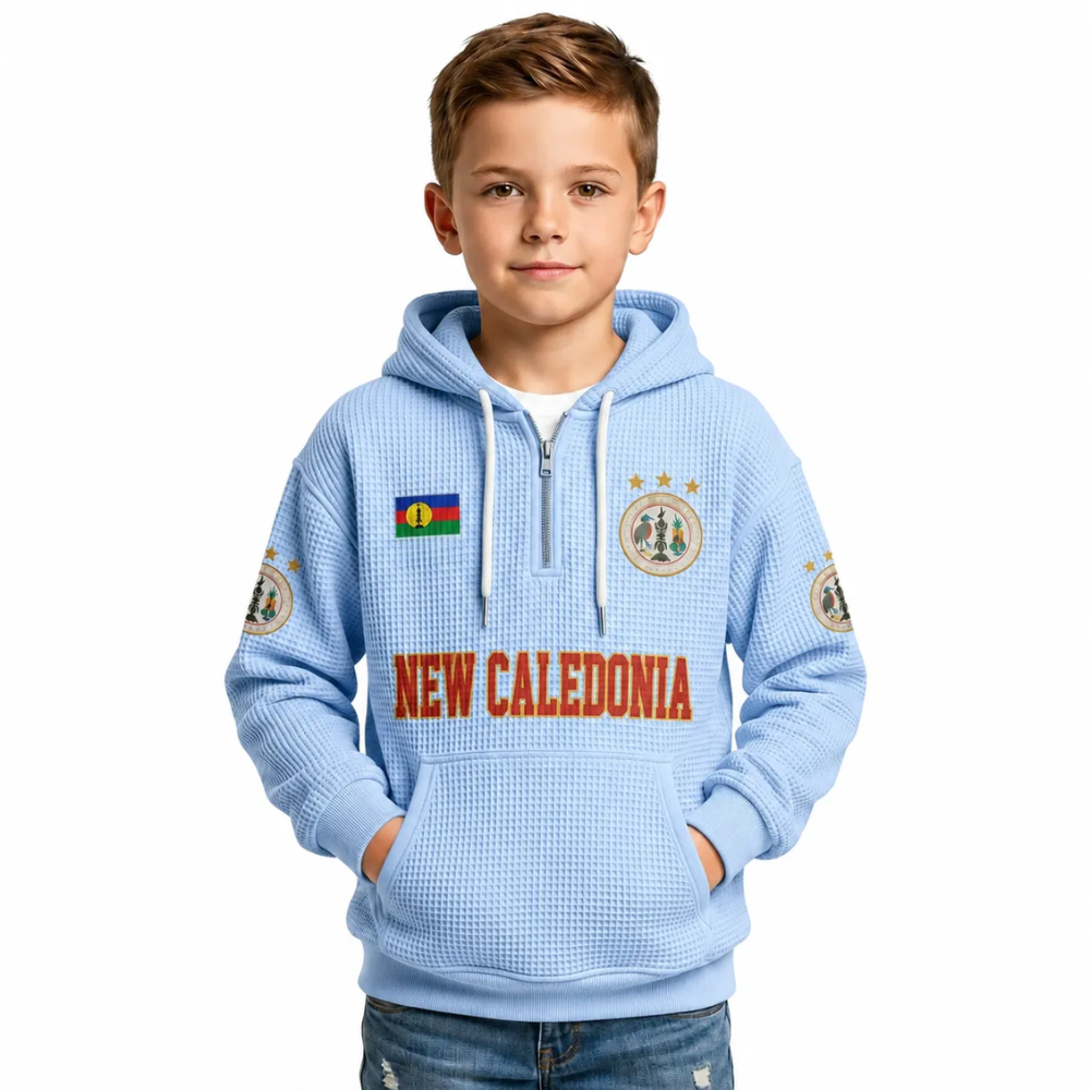 Caledonia Printed Waffle Quarter Zip Football Fan Hoodie For Kids