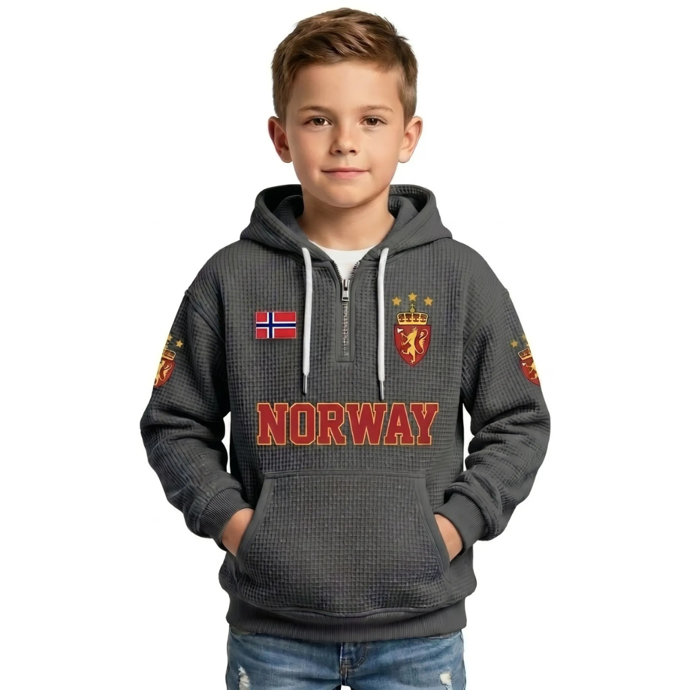 Norway Printed Waffle Quarter Zip Football Fan Hoodie For Kids