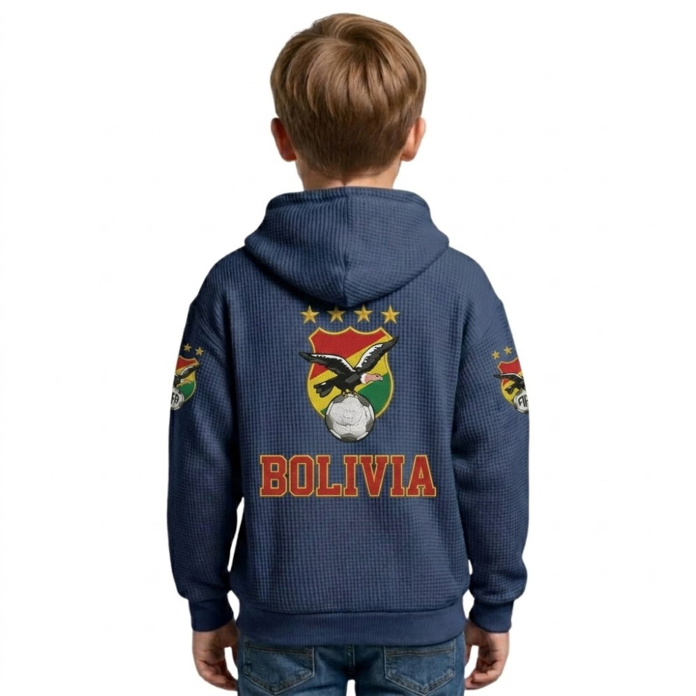 Bolivia Printed Waffle Quarter Zip Football Fan Hoodie For Kids