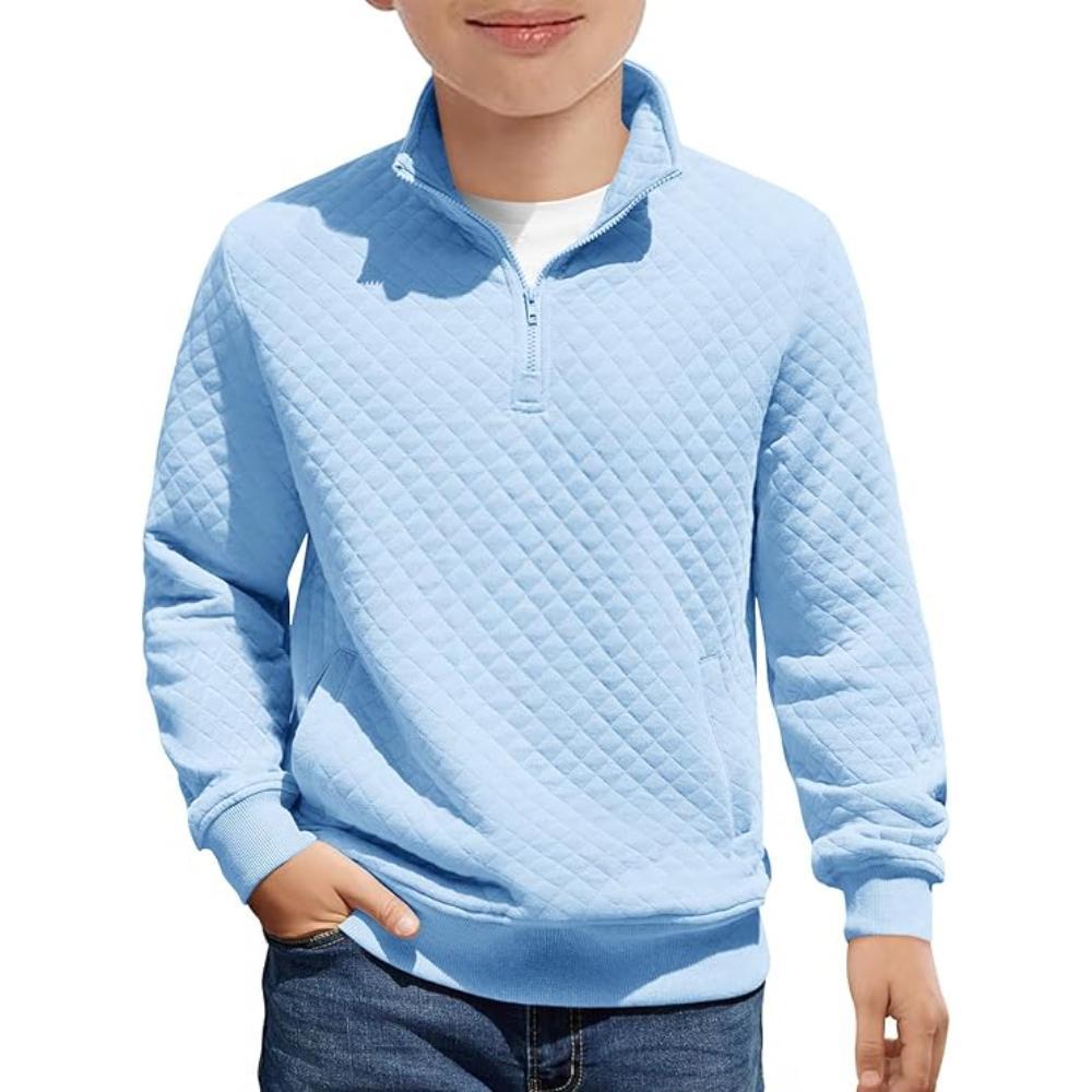 Kids Boys Quilted Sweatshirt with Quarter Zip Long Sleeves