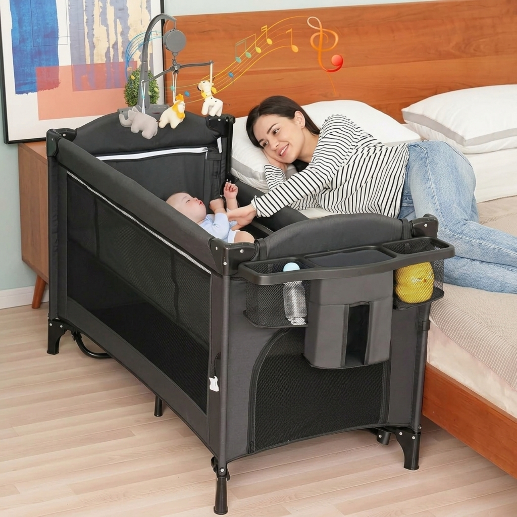 5 In 1 Baby Bassinet Sleeper With Changing Table And Storage