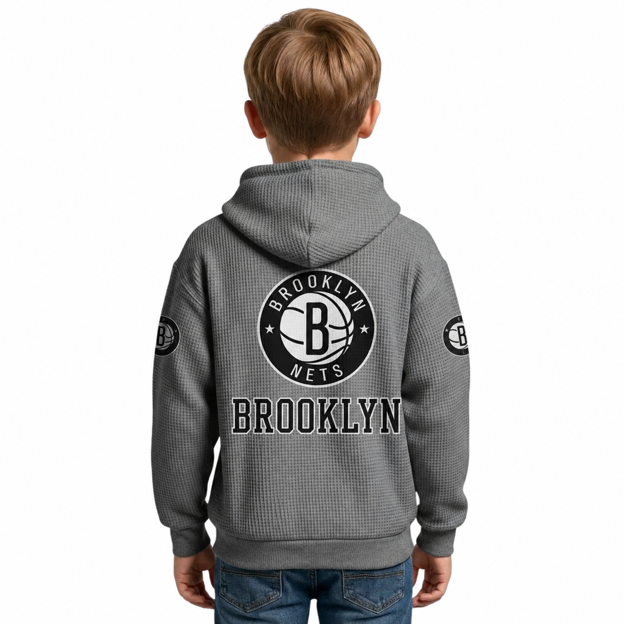 Brooklyn Nets EST 1967 Printed Waffle Quarter Zip Basketball Fan Hoodie For Kids