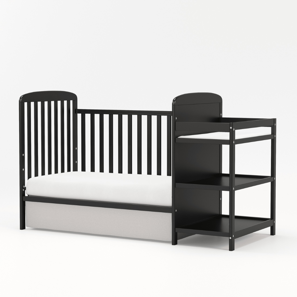 3 In 1 Convertible Crib With Changing Table Storage Shelves For Babies