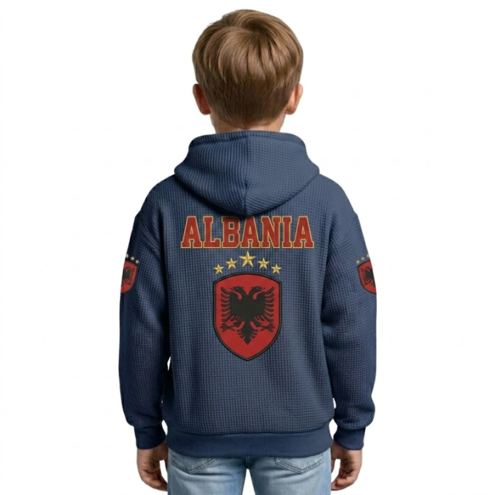 FIFA 2026 Albania Printed Waffle Quarter Zip Football Fan Hoodie For Kids