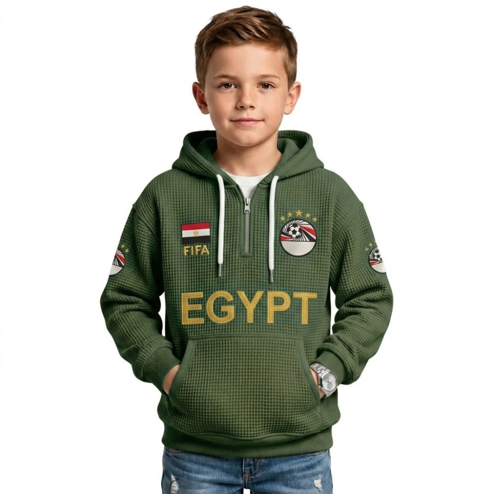 FIFA 2026 Belgium Printed Waffle Quarter Zip Football Fan Hoodie For Kids