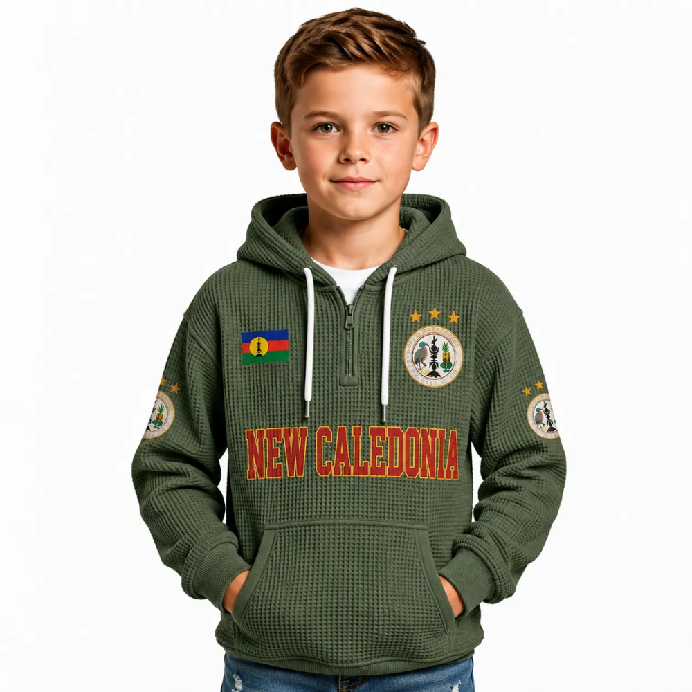 Caledonia Printed Waffle Quarter Zip Football Fan Hoodie For Kids