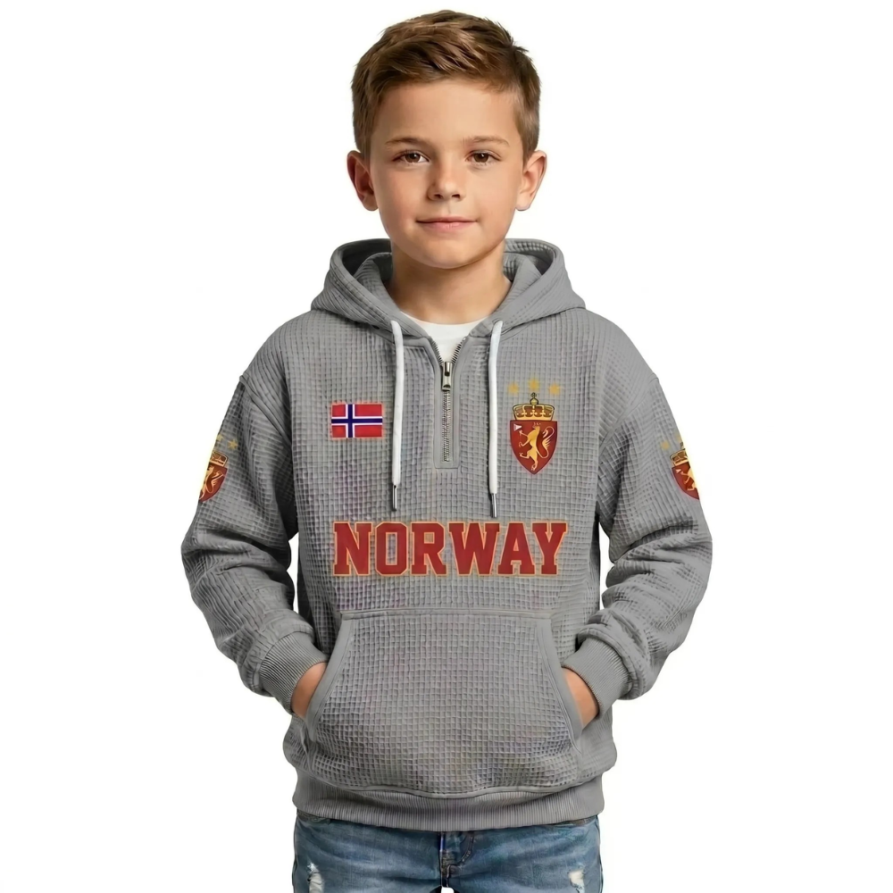 Norway Printed Waffle Quarter Zip Football Fan Hoodie For Kids