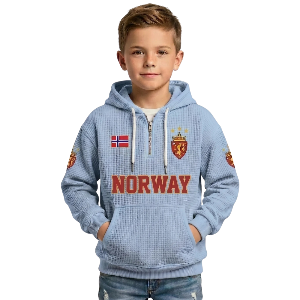 Norway Printed Waffle Quarter Zip Football Fan Hoodie For Kids