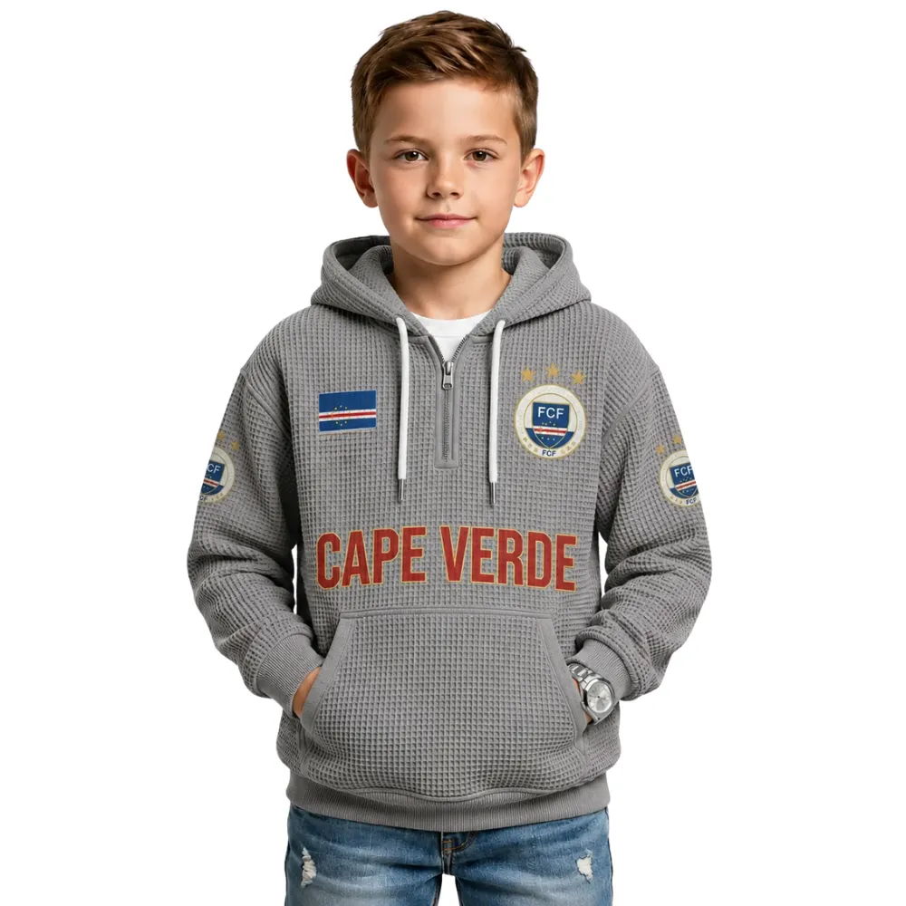 Cape Verde Printed Waffle Quarter Zip Football Fan Hoodie For Kids