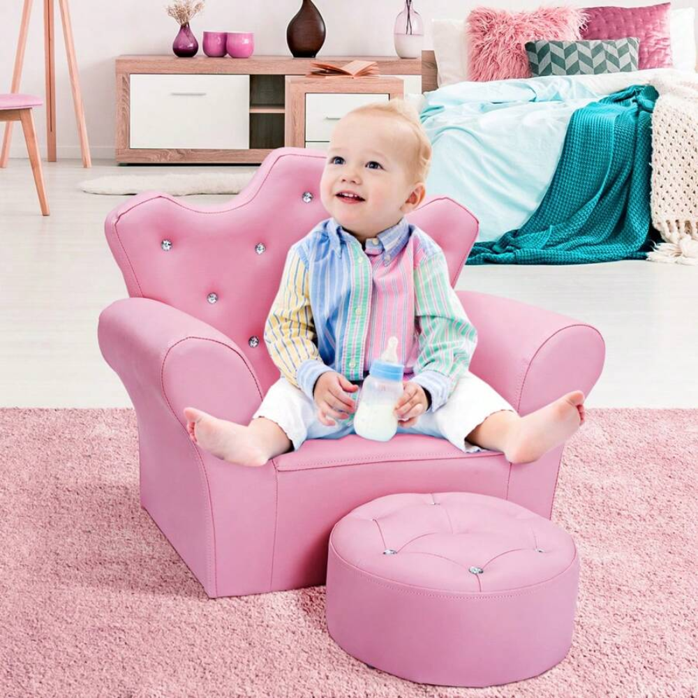 Toddler Princess Armchair With Matching Ottoman Whitepink