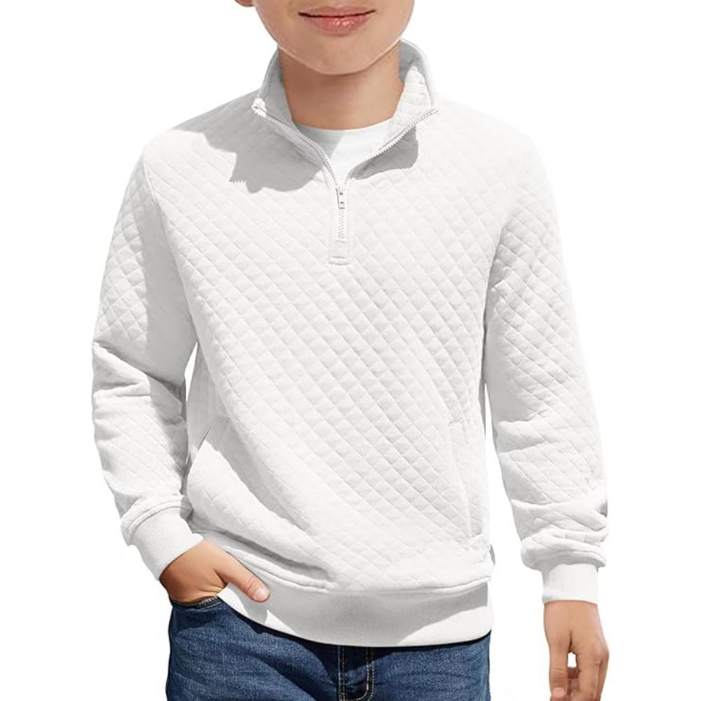 Kids Boys Quilted Sweatshirt with Quarter Zip Long Sleeves