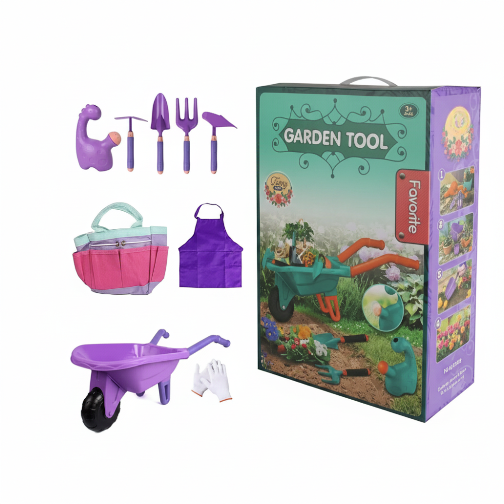 Outdoor Kids Gardening Set Wheelbarrow Planting Digging Tools