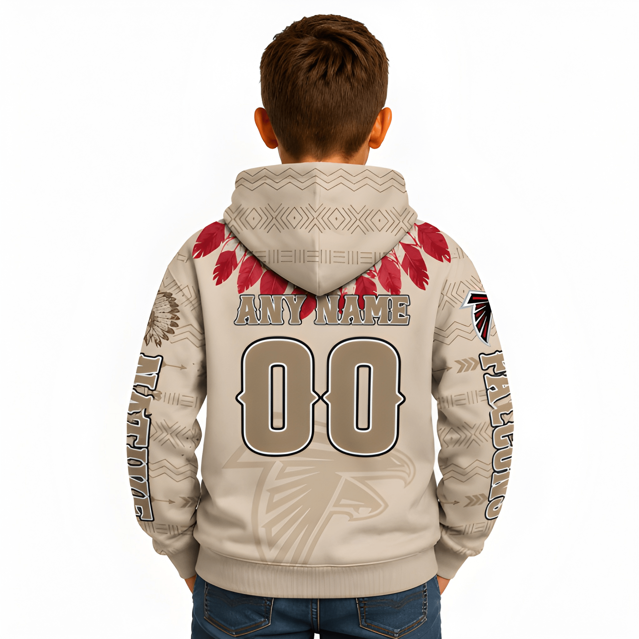 Personalized Native American Heritage Printed Atlanta Falcons Football Fan Hoodie For Kids