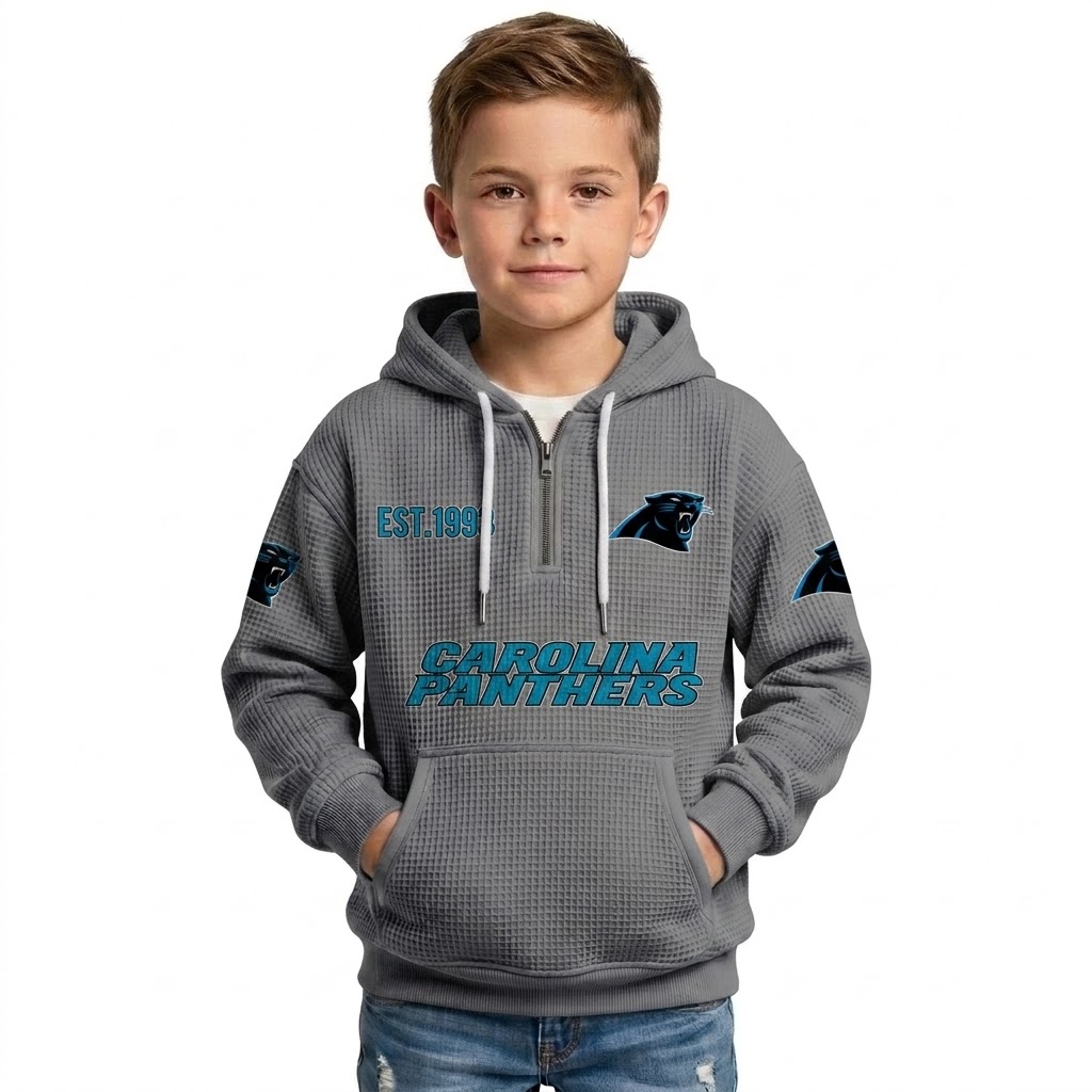 Carolina Panthers EST 1993 Printed Quarter Zip Waffle Football Fan Hoodie For Kids