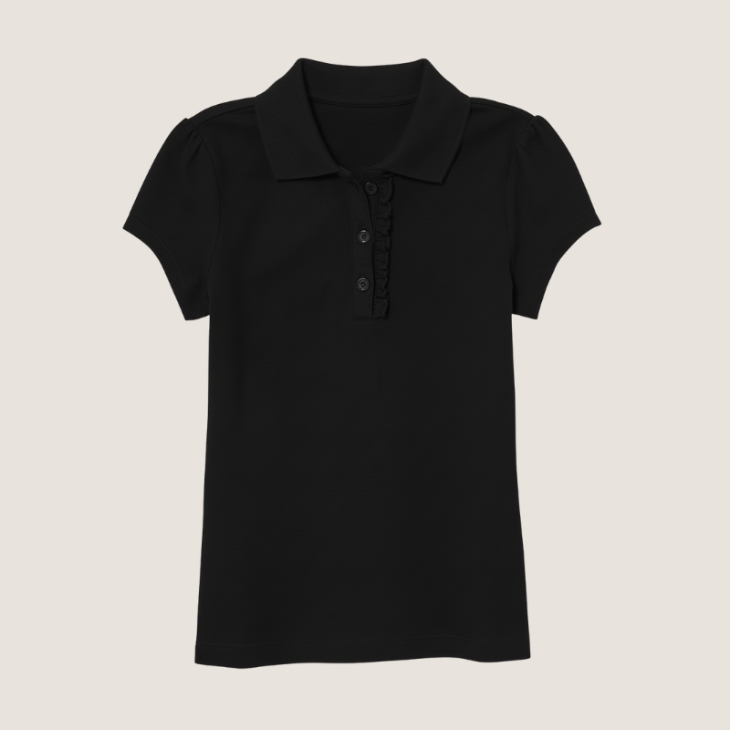 Girls Short Sleeve Ruffle Pique Polo