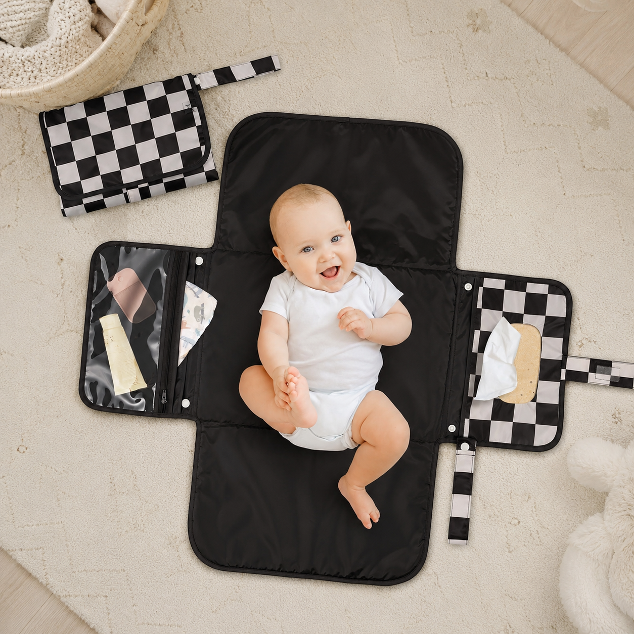 Portable Waterproof Diaper Changing Pad With Wipes Pocket For Travel