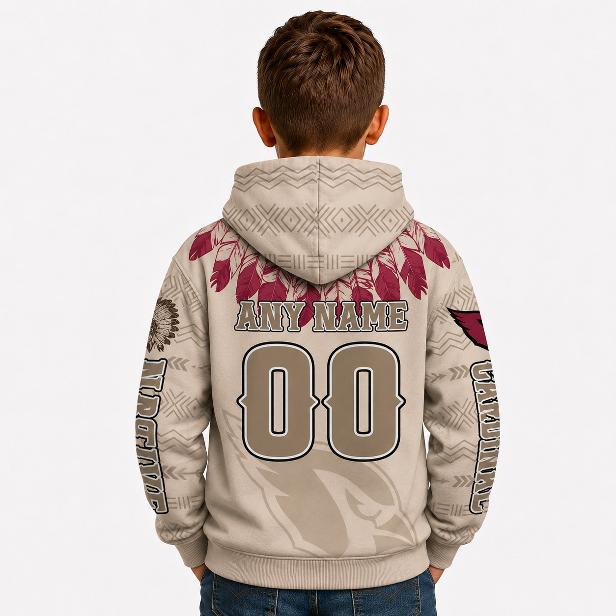 Personalized Native Heritage Themed Arizona Cardinals Football Fan Hoodie For Kids