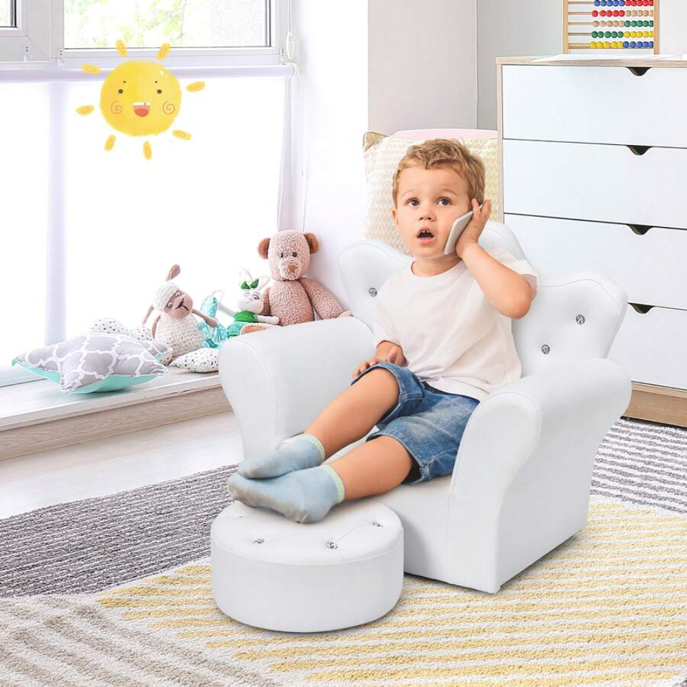 Toddler Princess Armchair With Matching Ottoman Whitepink