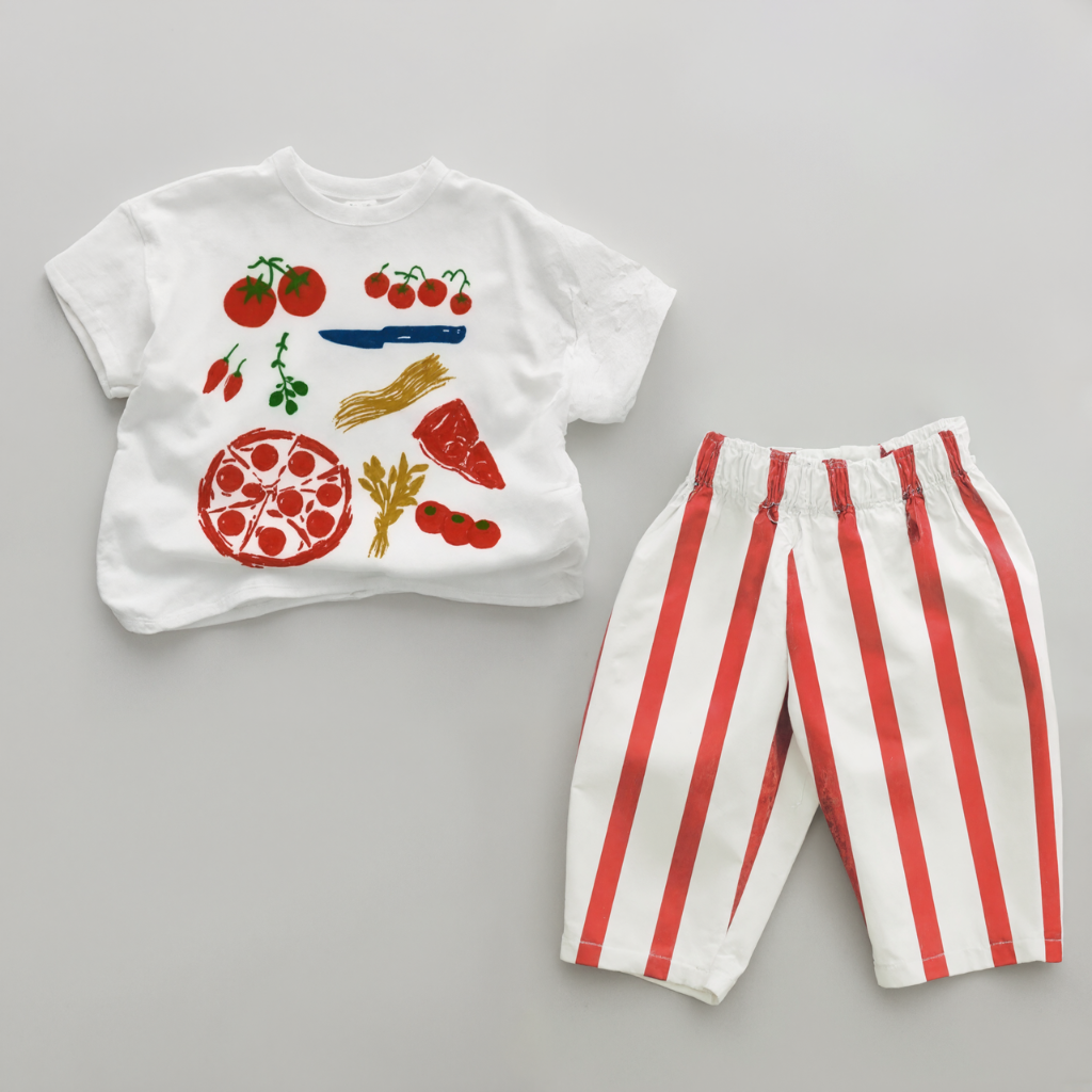 Baby Pizza Tomato Red Vertical Striped 2 Piece Set