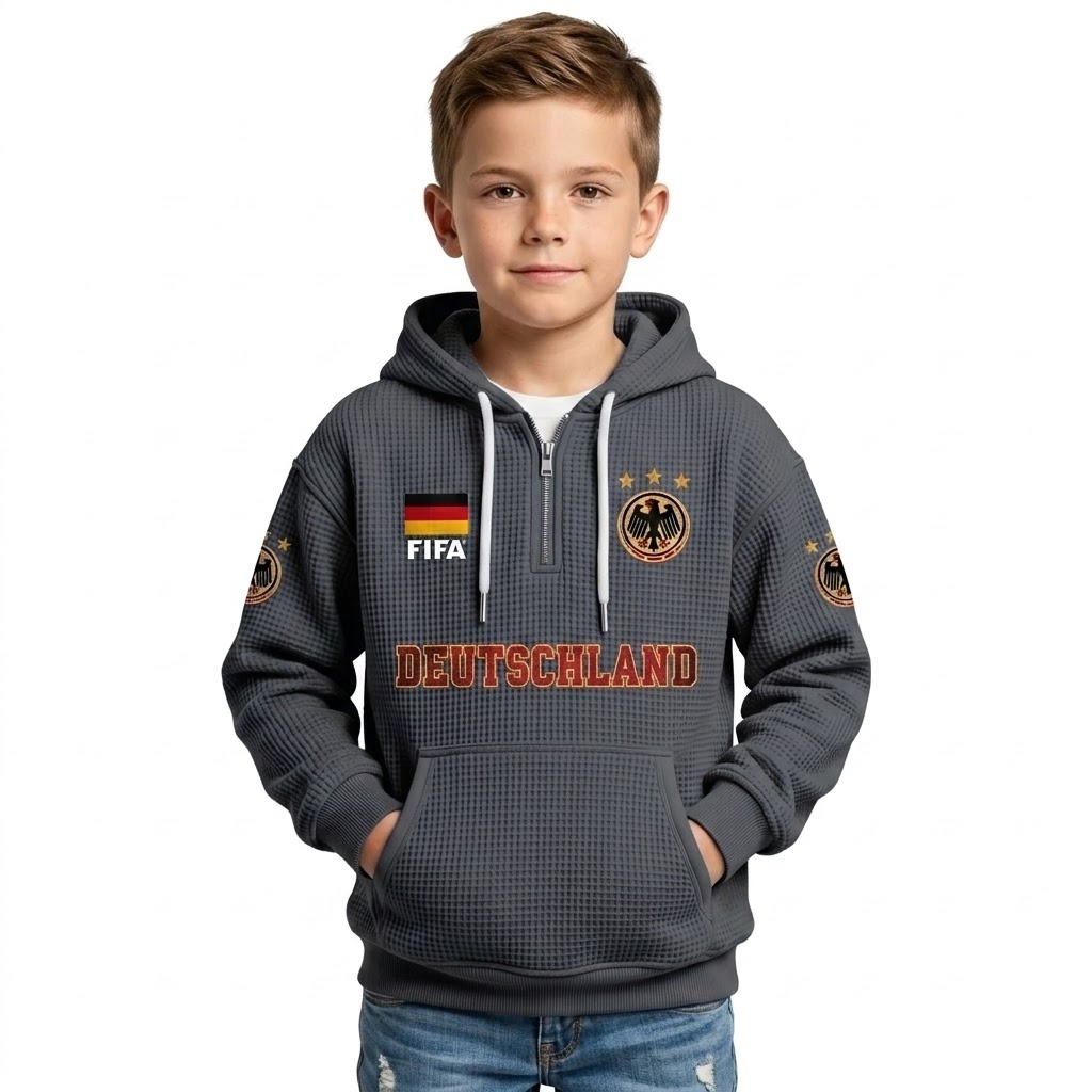 FIFA 2026 Germany Printed Waffle Quarter Zip Football Fan Hoodie For Kids