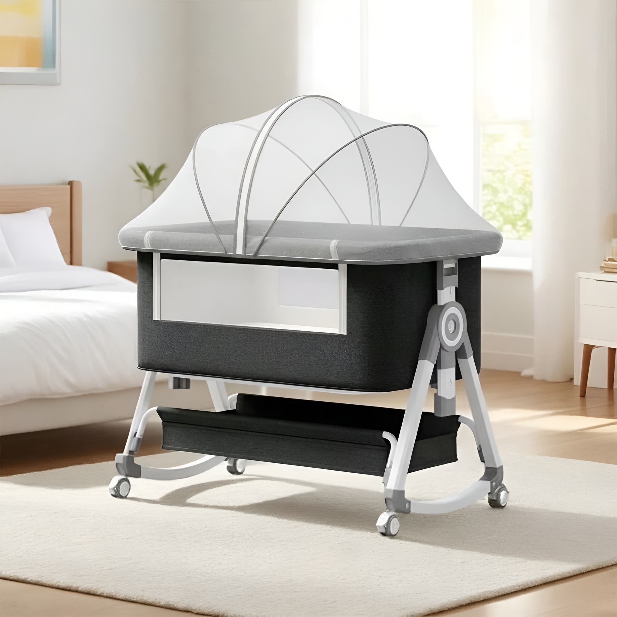 Portable Baby Bassinet And Bedside Sleeper With Rocking Mode For Newborn